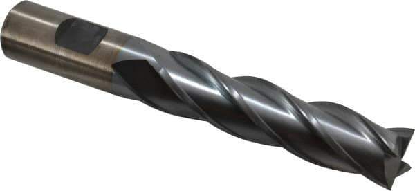 Cleveland - 3/4", 3" LOC, 3/4" Shank Diam, 5-1/4" OAL, 4 Flute, High Speed Steel Square End Mill - Single End, TiCN Finish, Spiral Flute, 30° Helix, Centercutting, Right Hand Cut, Right Hand Flute, Series HG-4C - USA Tool & Supply