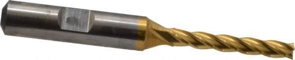 Cleveland - 3/16", 1-1/4" LOC, 3/8" Shank Diam, 3-1/16" OAL, 4 Flute, High Speed Steel Square End Mill - Single End, TiN Finish, Spiral Flute, 30° Helix, Centercutting, Right Hand Cut, Right Hand Flute, Series HG-4C - USA Tool & Supply