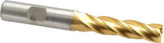 Cleveland - 7/16", 1-3/4" LOC, 1/2" Shank Diam, 3-3/4" OAL, 4 Flute, High Speed Steel Square End Mill - Single End, TiN Finish, Spiral Flute, 30° Helix, Centercutting, Right Hand Cut, Right Hand Flute, Series HG-4C - USA Tool & Supply