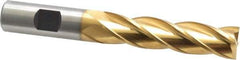Cleveland - 5/8", 2-1/2" LOC, 5/8" Shank Diam, 4-5/8" OAL, 4 Flute, High Speed Steel Square End Mill - Single End, TiN Finish, Spiral Flute, 30° Helix, Centercutting, Right Hand Cut, Right Hand Flute, Series HG-4C - USA Tool & Supply
