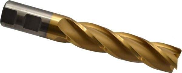 Cleveland - 1", 4" LOC, 1" Shank Diam, 6-1/2" OAL, 4 Flute, High Speed Steel Square End Mill - Single End, TiN Finish, Spiral Flute, 30° Helix, Centercutting, Right Hand Cut, Right Hand Flute, Series HG-4C - USA Tool & Supply