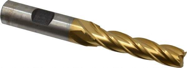 Cleveland - 13/32", 1-3/4" LOC, 1/2" Shank Diam, 3-3/4" OAL, 4 Flute, High Speed Steel Square End Mill - Single End, TiN Finish, Spiral Flute, 30° Helix, Centercutting, Right Hand Cut, Right Hand Flute, Series HG-4C - USA Tool & Supply