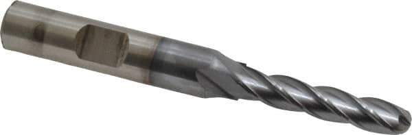 Cleveland - 1/4" Diam, 1-1/4" LOC, 4 Flute High Speed Steel Ball End Mill - TiCN Finish, Single End, 3-1/16" OAL, 3/8" Shank Diam, Spiral Flute - USA Tool & Supply
