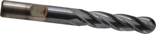 Cleveland - 3/8" Diam, 3/4" LOC, 4 Flute High Speed Steel Ball End Mill - TiCN Finish, Single End, 2-1/2" OAL, 3/8" Shank Diam, Spiral Flute - USA Tool & Supply