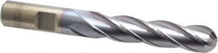 Cleveland - 1/2" Diam, 2" LOC, 4 Flute High Speed Steel Ball End Mill - TiCN Finish, Single End, 4" OAL, 1/2" Shank Diam, Spiral Flute - USA Tool & Supply