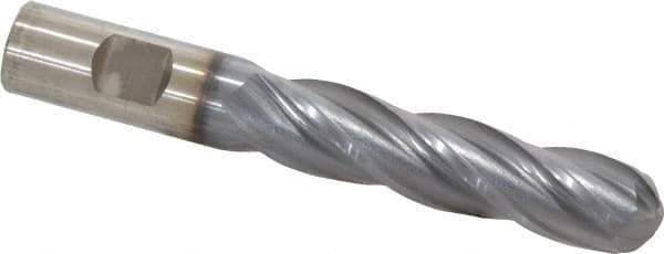 Cleveland - 3/4" Diam, 2" LOC, 4 Flute High Speed Steel Ball End Mill - TiCN Finish, Single End, 5-1/4" OAL, 3/4" Shank Diam, Spiral Flute - USA Tool & Supply