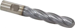 Cleveland - 3/4" Diam, 2" LOC, 4 Flute High Speed Steel Ball End Mill - TiCN Finish, Single End, 5-1/4" OAL, 3/4" Shank Diam, Spiral Flute - USA Tool & Supply