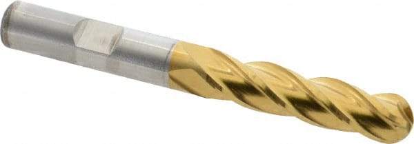 Cleveland - 3/8" Diam, 1-1/2" LOC, 4 Flute High Speed Steel Ball End Mill - TiN Finish, Single End, 3-1/4" OAL, 3/8" Shank Diam, Spiral Flute - USA Tool & Supply