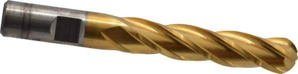 Cleveland - 1/2" Diam, 2" LOC, 4 Flute High Speed Steel Ball End Mill - TiN Finish, Single End, 4" OAL, 1/2" Shank Diam, Spiral Flute - USA Tool & Supply