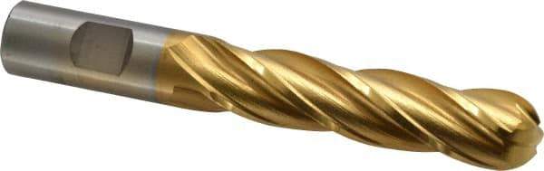 Cleveland - 3/4" Diam, 3" LOC, 4 Flute High Speed Steel Ball End Mill - TiN Finish, Single End, 5-1/4" OAL, 3/4" Shank Diam, Spiral Flute - USA Tool & Supply