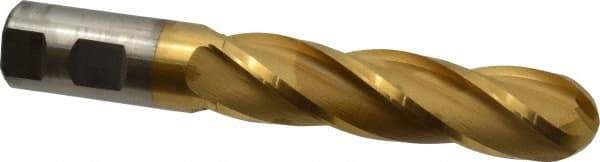 Cleveland - 1" Diam, 4" LOC, 4 Flute High Speed Steel Ball End Mill - TiN Finish, Single End, 6-1/2" OAL, 1" Shank Diam, Spiral Flute - USA Tool & Supply