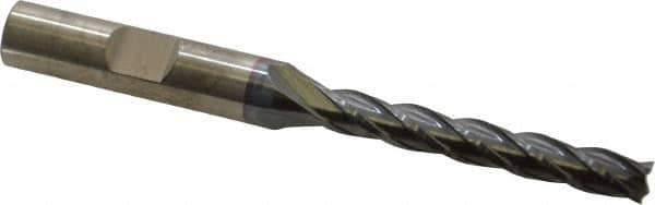 Cleveland - 1/4", 1-3/4" LOC, 3/8" Shank Diam, 3-9/16" OAL, 4 Flute, High Speed Steel Square End Mill - Single End, TiCN Finish, Spiral Flute, 30° Helix, Centercutting, Right Hand Cut, Right Hand Flute, Series HG-4C - USA Tool & Supply