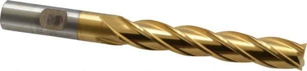 Cleveland - 1/2", 3" LOC, 1/2" Shank Diam, 5" OAL, 4 Flute, High Speed Steel Square End Mill - Single End, TiN Finish, Spiral Flute, 30° Helix, Centercutting, Right Hand Cut, Right Hand Flute, Series HG-4C - USA Tool & Supply