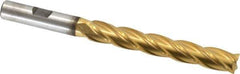 Cleveland - 13/32", 2-3/4" LOC, 3/8" Shank Diam, 4-1/2" OAL, 4 Flute, High Speed Steel Square End Mill - Single End, TiN Finish, Spiral Flute, 30° Helix, Centercutting, Right Hand Cut, Right Hand Flute, Series HG-4C - USA Tool & Supply