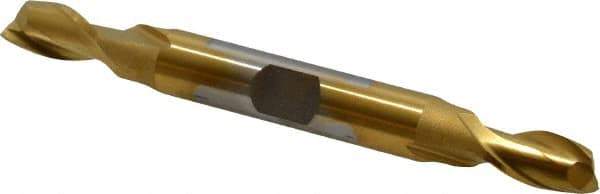 Cleveland - 5/16", 9/16" LOC, 3/8" Shank Diam, 3-1/2" OAL, 2 Flute, High Speed Steel Square End Mill - Double End, TiN Finish, Spiral Flute, 37° Helix, Centercutting, Right Hand Cut, Right Hand Flute, Series HDA-2 - USA Tool & Supply