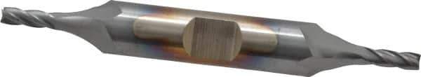 Cleveland - 1/8", 3/8" LOC, 3/8" Shank Diam, 3-1/16" OAL, 4 Flute, Cobalt Square End Mill - Double End, TiCN Finish, Spiral Flute, 30° Helix, Centercutting, Right Hand Cut, Right Hand Flute, Series HDC-4C - USA Tool & Supply
