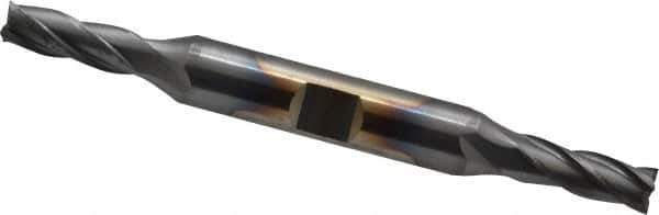 Cleveland - 1/4", 5/8" LOC, 3/8" Shank Diam, 3-3/8" OAL, 4 Flute, Cobalt Square End Mill - Double End, TiCN Finish, Spiral Flute, 30° Helix, Centercutting, Right Hand Cut, Right Hand Flute, Series HDC-4C - USA Tool & Supply