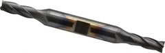 Cleveland - 1/4", 5/8" LOC, 3/8" Shank Diam, 3-3/8" OAL, 4 Flute, Cobalt Square End Mill - Double End, TiCN Finish, Spiral Flute, 30° Helix, Centercutting, Right Hand Cut, Right Hand Flute, Series HDC-4C - USA Tool & Supply