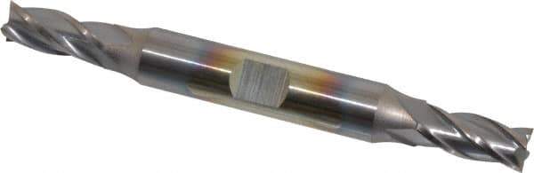 Cleveland - 9/32", 11/16" LOC, 3/8" Shank Diam, 3-3/8" OAL, 4 Flute, Cobalt Square End Mill - Double End, TiCN Finish, Spiral Flute, 30° Helix, Centercutting, Right Hand Cut, Right Hand Flute, Series HDC-4C - USA Tool & Supply