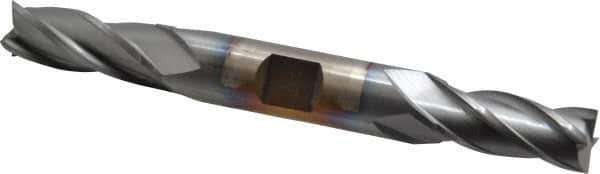Cleveland - 7/16", 1" LOC, 1/2" Shank Diam, 4-1/2" OAL, 4 Flute, Cobalt Square End Mill - Double End, TiCN Finish, Spiral Flute, 30° Helix, Centercutting, Right Hand Cut, Right Hand Flute, Series HDC-4C - USA Tool & Supply
