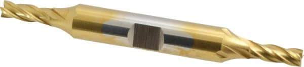 Cleveland - 3/16", 1/2" LOC, 3/8" Shank Diam, 3-1/4" OAL, 4 Flute, Cobalt Square End Mill - Double End, TiN Finish, Spiral Flute, 30° Helix, Centercutting, Right Hand Cut, Right Hand Flute, Series HDC-4C - USA Tool & Supply