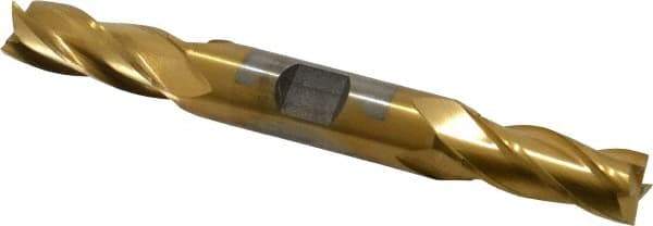 Cleveland - 7/16", 1" LOC, 1/2" Shank Diam, 4-1/8" OAL, 4 Flute, Cobalt Square End Mill - Double End, TiN Finish, Spiral Flute, 30° Helix, Centercutting, Right Hand Cut, Right Hand Flute, Series HDC-4C - USA Tool & Supply