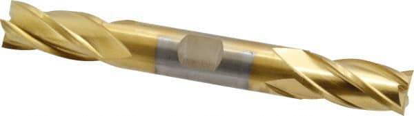 Cleveland - 1/2", 1" LOC, 1/2" Shank Diam, 4-1/2" OAL, 4 Flute, Cobalt Square End Mill - Double End, TiN Finish, Spiral Flute, 30° Helix, Centercutting, Right Hand Cut, Right Hand Flute, Series HDC-4C - USA Tool & Supply