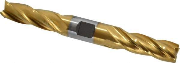 Cleveland - 9/16", 1-3/8" LOC, 5/8" Shank Diam, 5" OAL, 4 Flute, Cobalt Square End Mill - Double End, TiN Finish, Spiral Flute, 30° Helix, Centercutting, Right Hand Cut, Right Hand Flute, Series HDC-4C - USA Tool & Supply