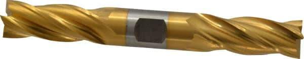 Cleveland - 3/4", 1-5/8" LOC, 3/4" Shank Diam, 5-5/8" OAL, 4 Flute, Cobalt Square End Mill - Double End, TiN Finish, Spiral Flute, 30° Helix, Centercutting, Right Hand Cut, Right Hand Flute, Series HDC-4C - USA Tool & Supply