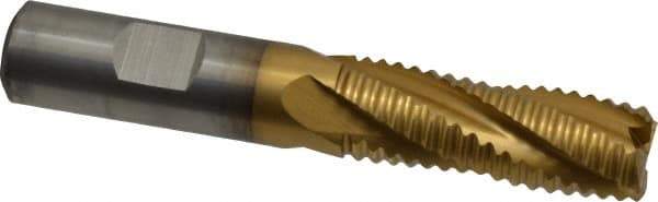 Cleveland - 5/8" Diam, Coarse Pitch, 1-5/8" LOC, 4 Flute Powdered Metal Roughing Square End Mill - TiN Finish, 3-3/4" OAL, 5/8" Shank Diam, Single End, 30° Helix - USA Tool & Supply