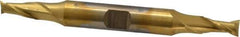 Cleveland - 1/4", 1/2" LOC, 3/8" Shank Diam, 3-3/8" OAL, 2 Flute, Cobalt Square End Mill - Double End, TiN Finish, Spiral Flute, 30° Helix, Centercutting, Right Hand Cut, Right Hand Flute, Series HDC-2 - USA Tool & Supply