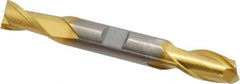 Cleveland - 1/2", 13/16" LOC, 1/2" Shank Diam, 4-1/8" OAL, 2 Flute, Cobalt Square End Mill - Double End, TiN Finish, Spiral Flute, 30° Helix, Centercutting, Right Hand Cut, Right Hand Flute, Series HDC-2 - USA Tool & Supply