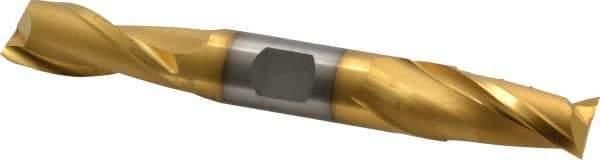 Cleveland - 5/8", 1-1/8" LOC, 5/8" Shank Diam, 5" OAL, 2 Flute, Cobalt Square End Mill - Double End, TiN Finish, Spiral Flute, 30° Helix, Centercutting, Right Hand Cut, Right Hand Flute, Series HDC-2 - USA Tool & Supply