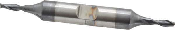Cleveland - 1/8", 3/8" LOC, 3/8" Shank Diam, 3-1/16" OAL, 2 Flute, Cobalt Square End Mill - Double End, TiCN Finish, Spiral Flute, 30° Helix, Centercutting, Right Hand Cut, Right Hand Flute, Series HDC-2 - USA Tool & Supply