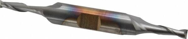Cleveland - 5/32", 7/16" LOC, 3/8" Shank Diam, 3-1/8" OAL, 2 Flute, Cobalt Square End Mill - Double End, TiCN Finish, Spiral Flute, 30° Helix, Centercutting, Right Hand Cut, Right Hand Flute, Series HDC-2 - USA Tool & Supply