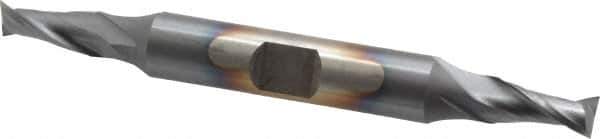 Cleveland - 1/4", 1/2" LOC, 3/8" Shank Diam, 3-3/8" OAL, 2 Flute, Cobalt Square End Mill - Double End, TiCN Finish, Spiral Flute, 30° Helix, Centercutting, Right Hand Cut, Right Hand Flute, Series HDC-2 - USA Tool & Supply