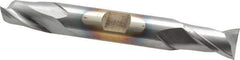 Cleveland - 1/2", 13/16" LOC, 1/2" Shank Diam, 4-1/8" OAL, 2 Flute, Cobalt Square End Mill - Double End, TiCN Finish, Spiral Flute, 30° Helix, Centercutting, Right Hand Cut, Right Hand Flute, Series HDC-2 - USA Tool & Supply