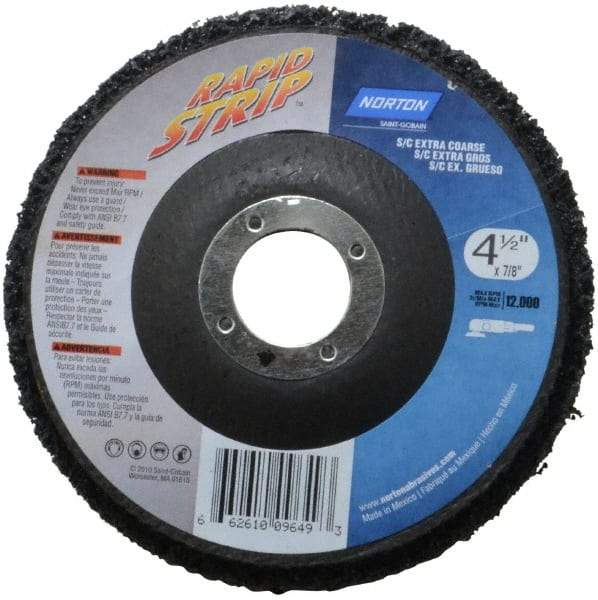 Norton - 4-1/2" Wheel Diam, 1/2" Wheel Thickness, 7/8" Arbor Hole, Type 27 Depressed Center Wheel - Silicon Carbide, 12,000 Max RPM, Compatible with Angle Grinder, Drill, Flexible Shaft Motor & Straight Shaft Grinder - USA Tool & Supply