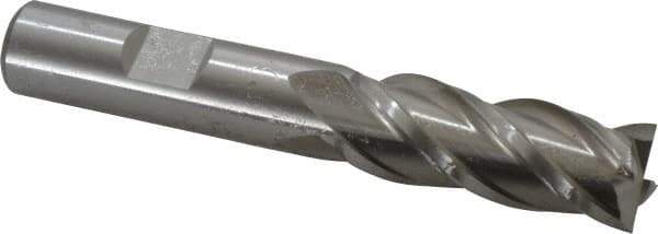 Cleveland - 9/16", 1-3/8" LOC, 1/2" Shank Diam, 3-3/8" OAL, 4 Flute, Powdered Metal Square End Mill - Single End, Uncoated, Spiral Flute, 37° Helix, Centercutting, Right Hand Cut, Right Hand Flute, Series PM-4 - USA Tool & Supply