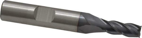 Cleveland - 1/4", 5/8" LOC, 3/8" Shank Diam, 2-7/16" OAL, 4 Flute, Powdered Metal Square End Mill - Single End, TiCN Finish, Spiral Flute, 37° Helix, Centercutting, Right Hand Cut, Right Hand Flute, Series PM-4 - USA Tool & Supply