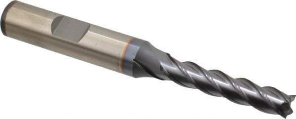 Cleveland - 1/4", 1-1/4" LOC, 3/8" Shank Diam, 3-1/16" OAL, 4 Flute, Powdered Metal Square End Mill - Single End, TiCN Finish, Spiral Flute, 37° Helix, Centercutting, Right Hand Cut, Right Hand Flute, Series PM-4 - USA Tool & Supply