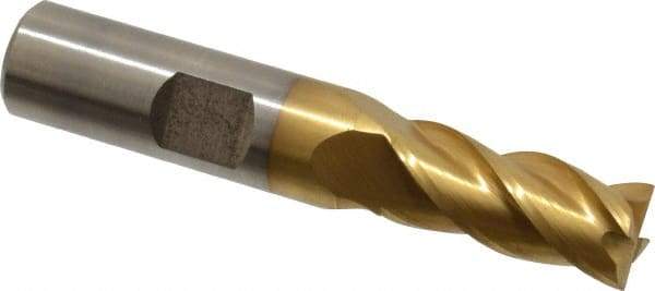 Cleveland - 7/16", 1" LOC, 1/2" Shank Diam, 2-11/16" OAL, 4 Flute, Powdered Metal Square End Mill - Single End, TiN Finish, Spiral Flute, 37° Helix, Centercutting, Right Hand Cut, Right Hand Flute, Series PM-4 - USA Tool & Supply