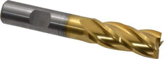 Cleveland - 9/16", 1-3/8" LOC, 1/2" Shank Diam, 3-3/8" OAL, 4 Flute, Powdered Metal Square End Mill - Single End, TiN Finish, Spiral Flute, 37° Helix, Centercutting, Right Hand Cut, Right Hand Flute, Series PM-4 - USA Tool & Supply