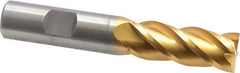 Cleveland - 5/8", 1-5/8" LOC, 5/8" Shank Diam, 3-3/4" OAL, 4 Flute, Powdered Metal Square End Mill - Single End, TiN Finish, Spiral Flute, 37° Helix, Centercutting, Right Hand Cut, Right Hand Flute, Series PM-4 - USA Tool & Supply