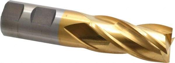 Cleveland - 1", 2" LOC, 1" Shank Diam, 4-1/2" OAL, 4 Flute, Powdered Metal Square End Mill - Single End, TiN Finish, Spiral Flute, 37° Helix, Centercutting, Right Hand Cut, Right Hand Flute, Series PM-4 - USA Tool & Supply