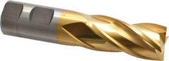 Cleveland - 1", 2" LOC, 1" Shank Diam, 4-1/2" OAL, 4 Flute, Powdered Metal Square End Mill - Single End, TiN Finish, Spiral Flute, 37° Helix, Centercutting, Right Hand Cut, Right Hand Flute, Series PM-4 - USA Tool & Supply