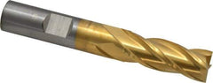 Cleveland - 1/2", 1-1/4" LOC, 1/2" Shank Diam, 3-1/4" OAL, 4 Flute, Cobalt Square End Mill - Single End, TiN Finish, Spiral Flute, 30° Helix, Centercutting, Right Hand Cut, Right Hand Flute, Series HGC-4C - USA Tool & Supply