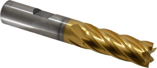Cleveland - 1/2", 1-1/4" LOC, 1/2" Shank Diam, 3-1/4" OAL, 6 Flute, Cobalt Square End Mill - Single End, TiN Finish, Spiral Flute, 30° Helix, Centercutting, Right Hand Cut, Right Hand Flute, Series HGC-4C - USA Tool & Supply