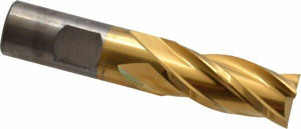 Cleveland - 3/4", 1-5/8" LOC, 3/4" Shank Diam, 3-7/8" OAL, 4 Flute, Cobalt Square End Mill - Single End, TiN Finish, Spiral Flute, 30° Helix, Centercutting, Right Hand Cut, Right Hand Flute, Series HGC-4C - USA Tool & Supply