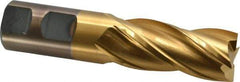 Cleveland - 1", 2" LOC, 1" Shank Diam, 4-1/2" OAL, 4 Flute, Cobalt Square End Mill - Single End, TiN Finish, Spiral Flute, 30° Helix, Centercutting, Right Hand Cut, Right Hand Flute, Series HGC-4C - USA Tool & Supply